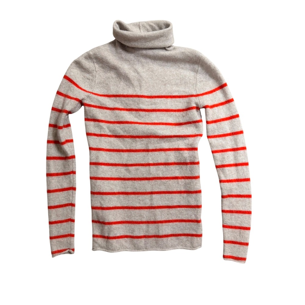 Halogen Womens Small Wool Cashmere Blend Striped Turtleneck Sweater Gray Orange